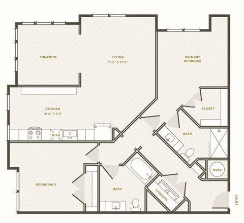 Floor plan for 2 beds, 2 baths, 1234 sqft
